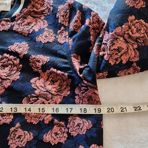 XS Frank and Oak Jacquard Floral Bomber Jacket Pink Navy Blue Embroidered Roses - Picture 6 of 10